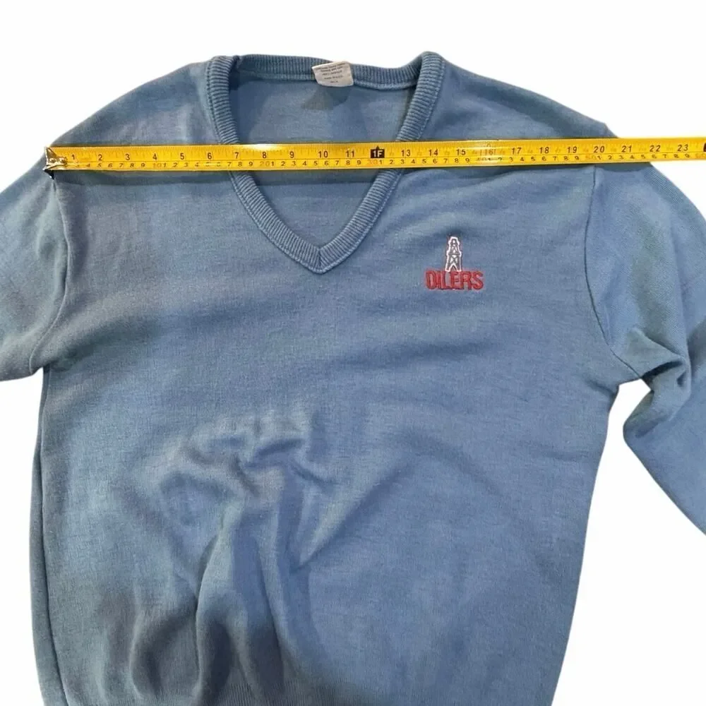 Houston Oilers Vintage Garan NFL Blue V Neck Pullover Sweater Made in USA Large